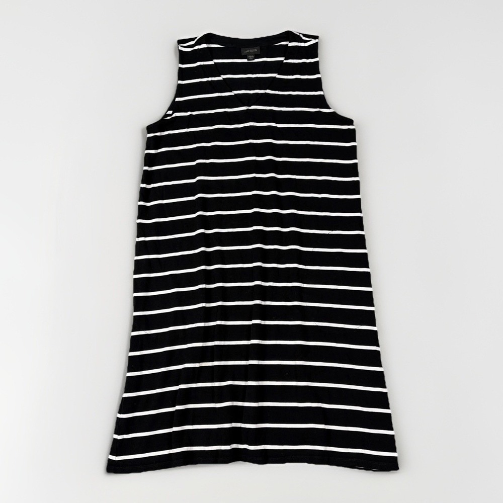 J.‎ Jill Wearever Knit Dress Womens MP Black White Striped V-Neck Sleeveless